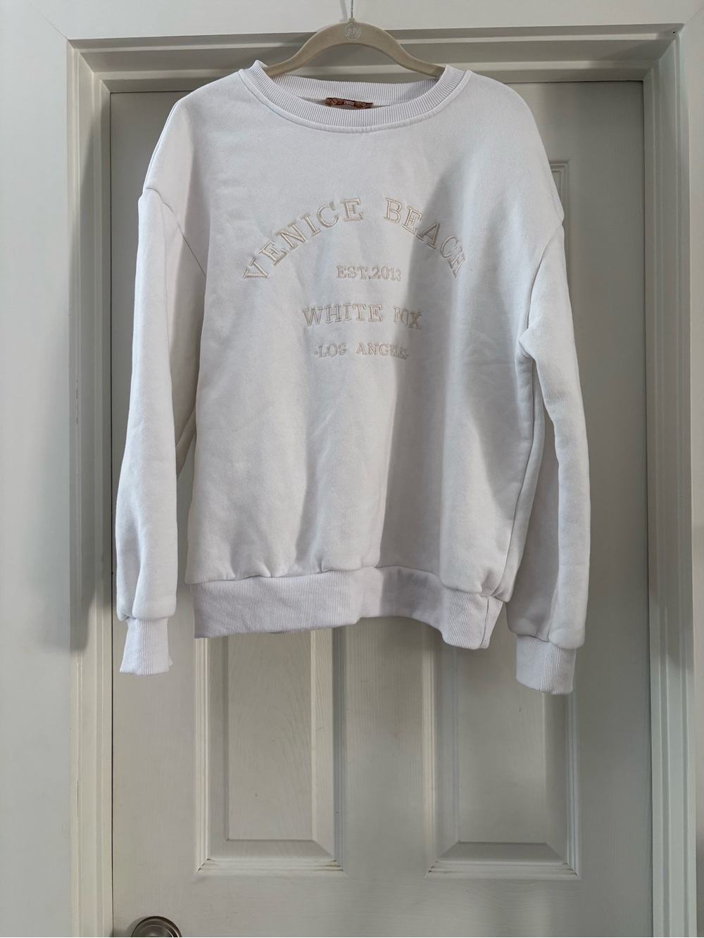 White Venice Beach Embroidered Crew Sweatshirt